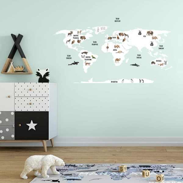 naklejka mapa i zwierzątka dla dzieci
