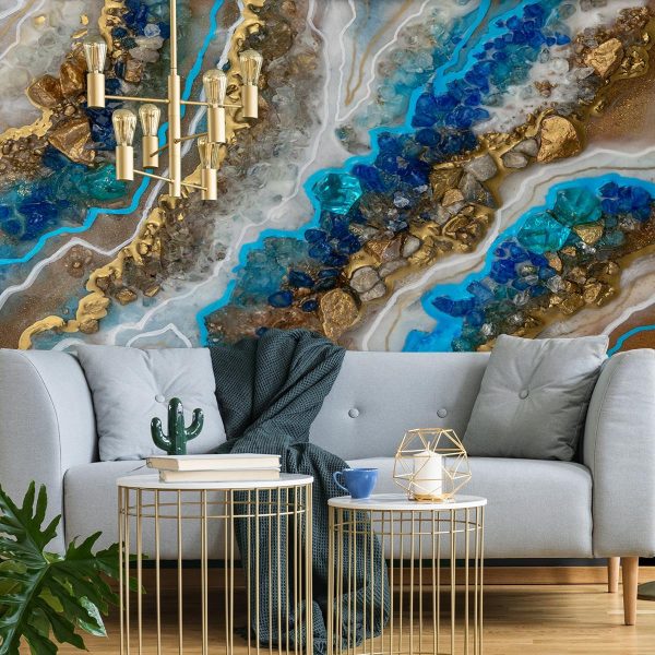 tapeta do salonu z motywem niebieskim