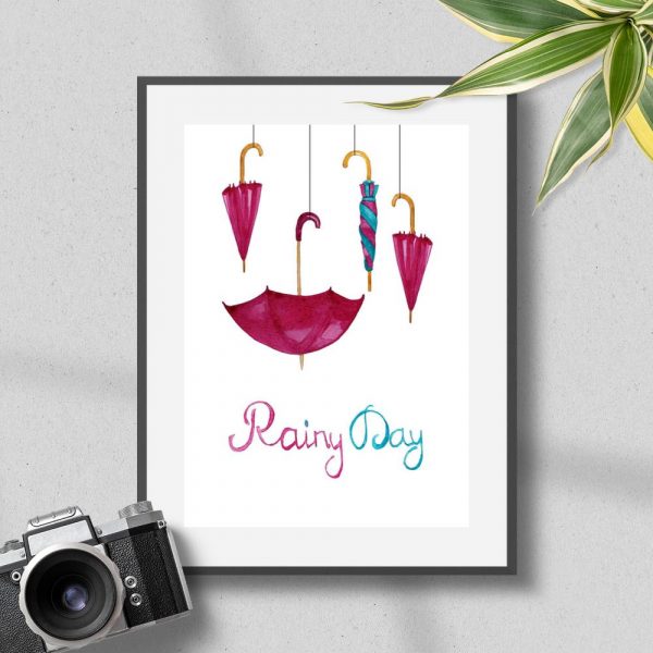 Plakat z parasolami