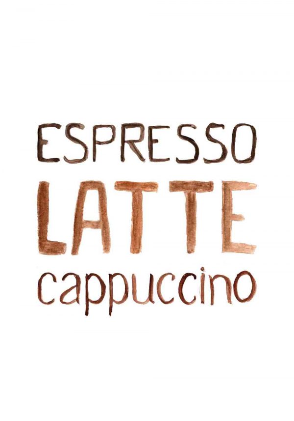 kawa na plakacie espresso, latte, cappuccino