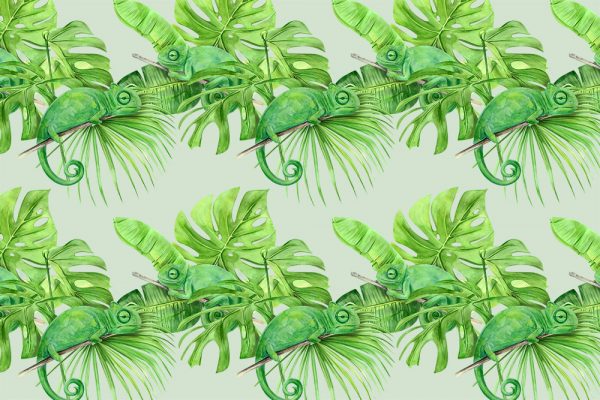 Kameleony i tropikalne liście jako fototapeta