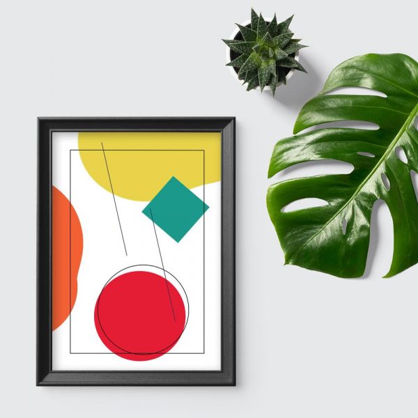 Kolorowy plakat z zielonym kwadratem