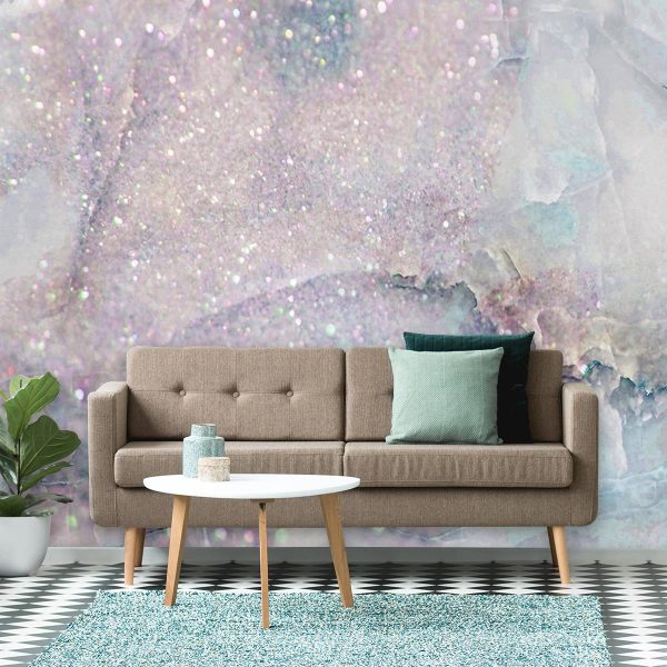 tapeta do salonu z różowo-fioletową ilustracją