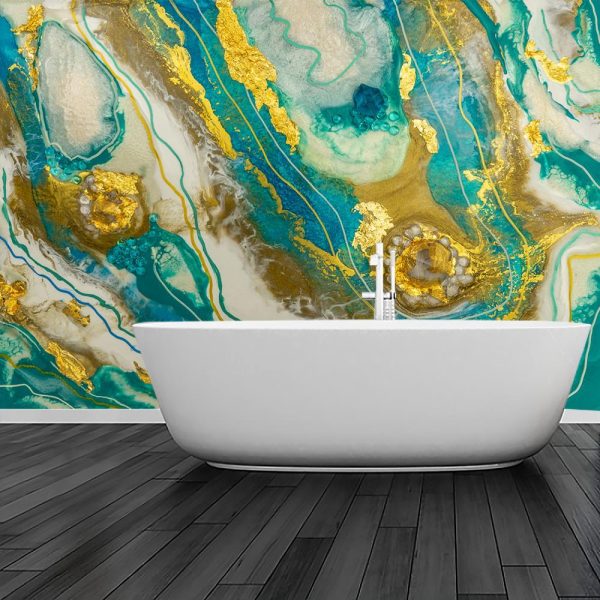 fototapeta turkusowo złota abstrakcja inspiracja do łazienki
