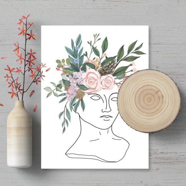 plakat z kobietą i kwiatami