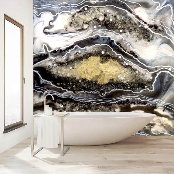 fototapeta do łazienki reprodukcja malarstwa żywica abstrakcja ze złotymi mazajami