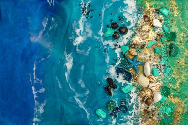 fototapeta żywiczna fale kamienie morze