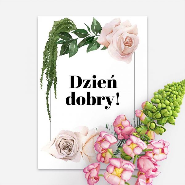 Dekoracja w ramie z napisem dzień dobry