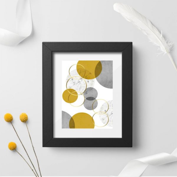 plakat do firmy z żółto-szarymi kołami