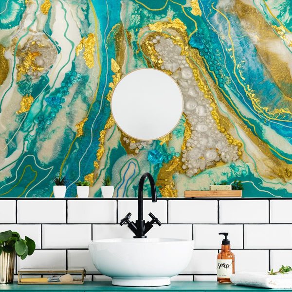 fototapeta do łazienki reprodukcja malarstwa żywica abstrakcja ze złotymi mazajami