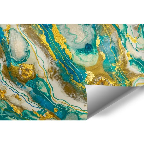 fototapeta abstrakcja turkusowo złota z kamieniami