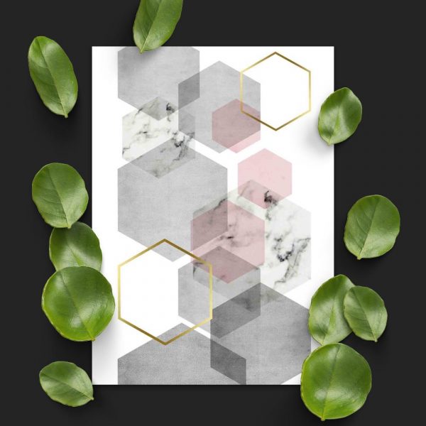 plakat z motywem sześciokątów