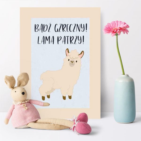 Plakat polecany do pokoju dziecka z motywem lamy