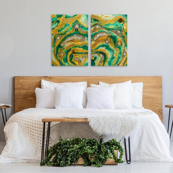 Obraz do sypialni dyptyk z żywicy z kamieniami i abstrakcja