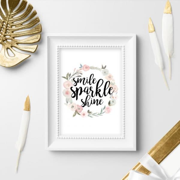 plakat do sypialni z napisem smile, sparkle, shine