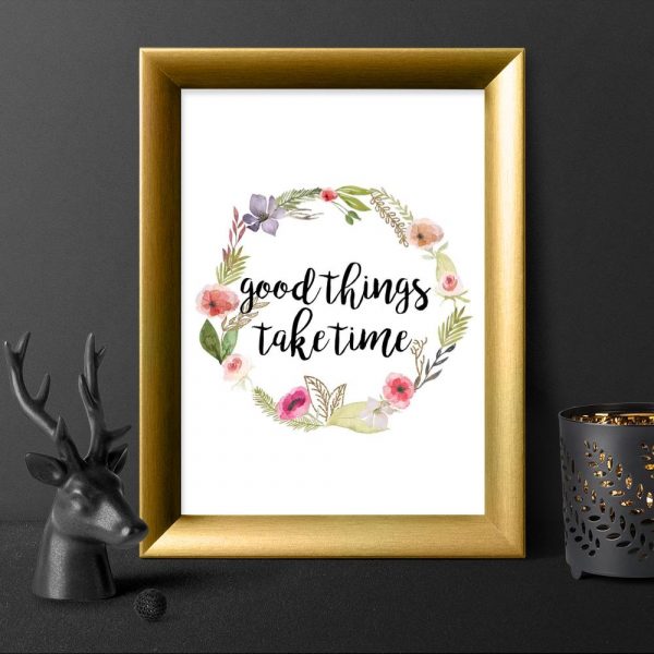 plakat do sypialni z typografią: Good things, take time
