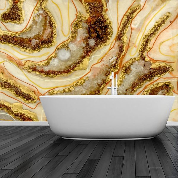 fototapeta do łazienki reprodukcja malarstwa żywica abstrakcja ze złotymi mazajami