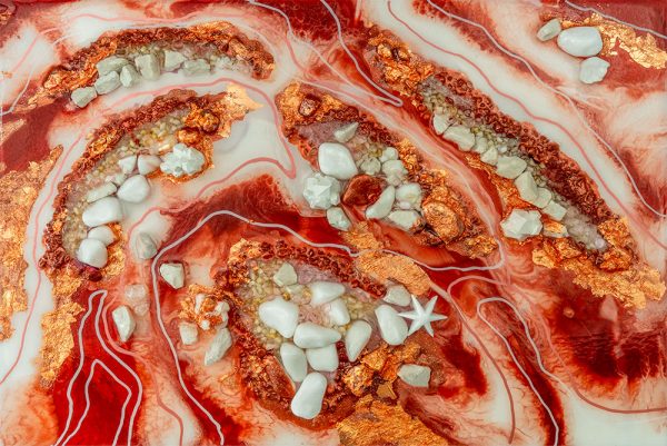 fototapeta sztuka żywiczna abstrakcja czerwona ze srebrem