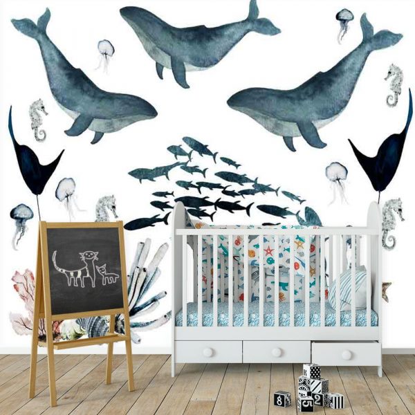 Fototapeta dziecięca wieloryby i rafa koralowa