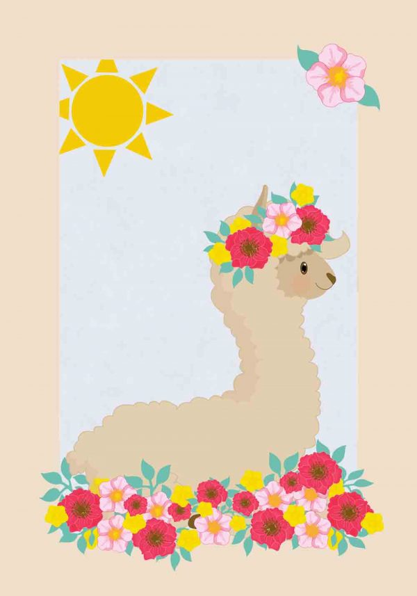 Plakat dziecięcy z motywem lamy na słońcu