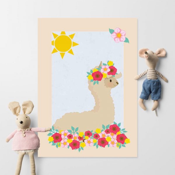 Plakat polecany do pokoju dziecka z lamą na słońcu