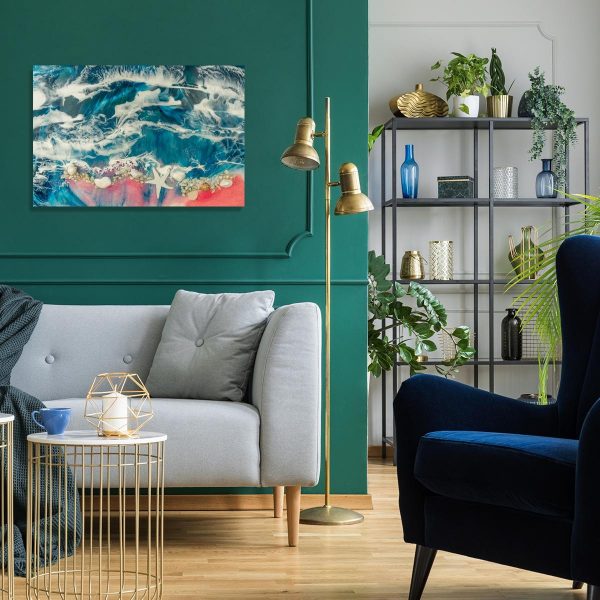 Obraz do salonu malarstwo żywicą reprodukcja z muszlami i morzem