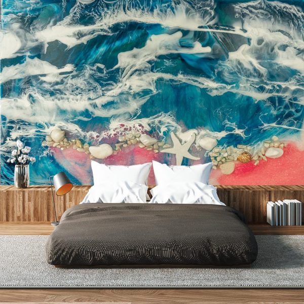 reprodukcja malarstwa żywicą na fototapecie różowo niebieskie morze