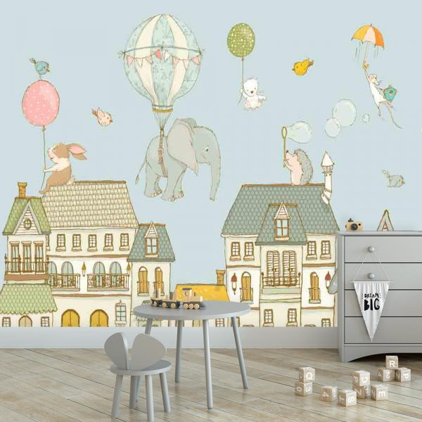 Fototapeta do pokoju dziecka z motywem słonia z balonem