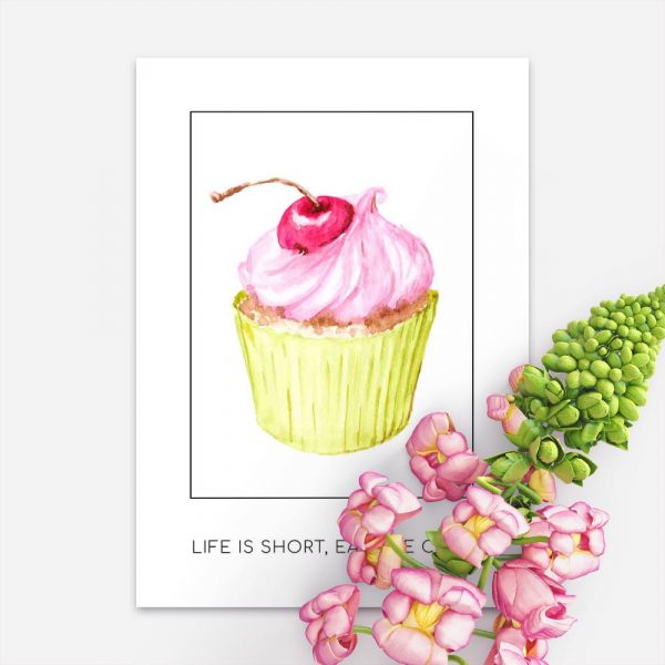 plakat ze śmiesznym napisem i muffinką do kawiarni