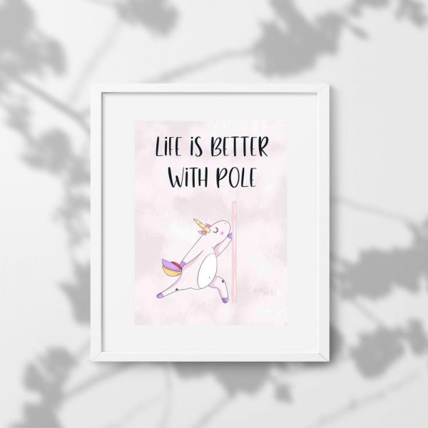 Plakat polecany do studia pole dance - Tańczący jednorożec