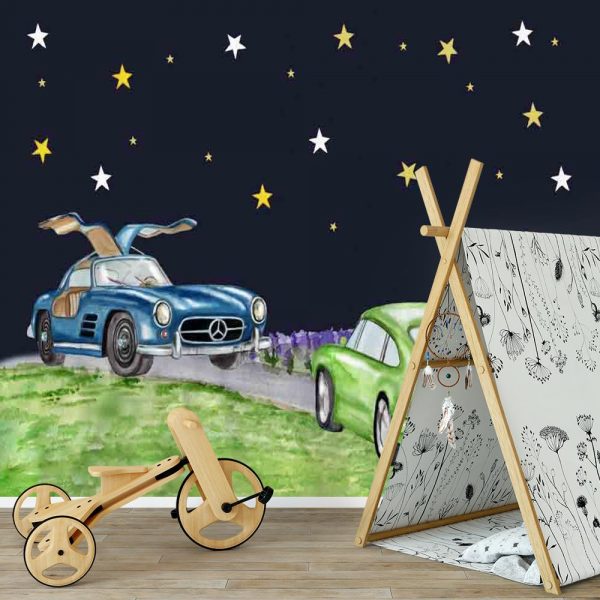 Fototapeta do pokoju dziecka z motywem fajnych samochodów