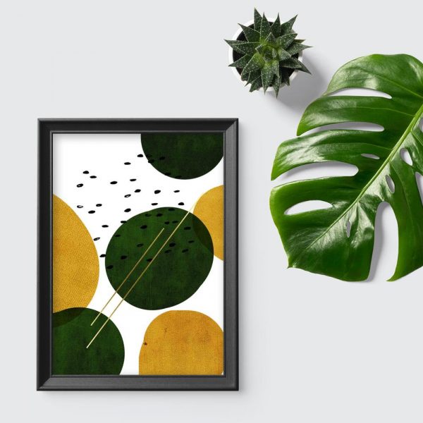 plakat przedstawiający zielono-żółte koła