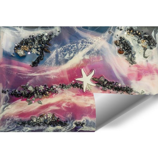 fototapeta różowo czarne morze z kamykami