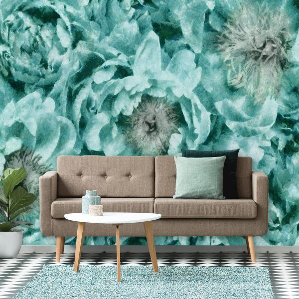 Fototapeta - Turkusowe kwiaty polecane do salonu