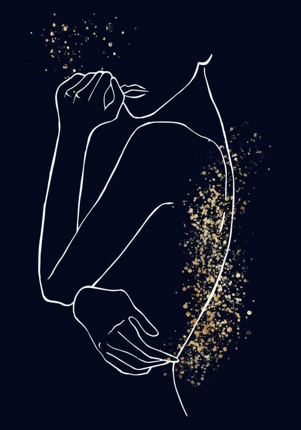 Plakat kobieta na granatowym tle