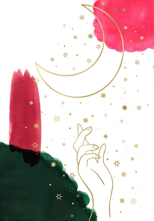 Plakat z dłonią i księżycem