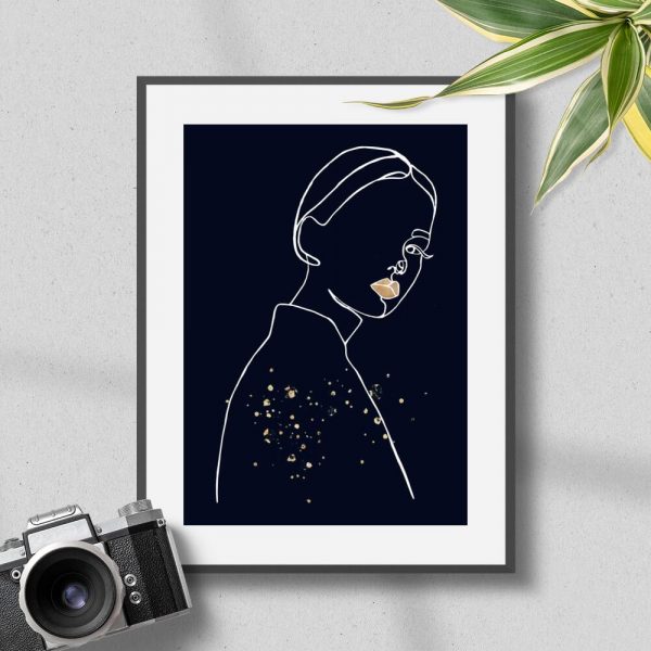 Plakat linealny z kobiecą postacią