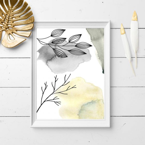 Plakat z abstrakcją na tle gałązek do pokoju