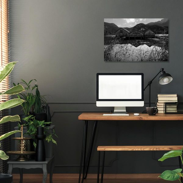 Obraz z domkami na jeziorze do biura