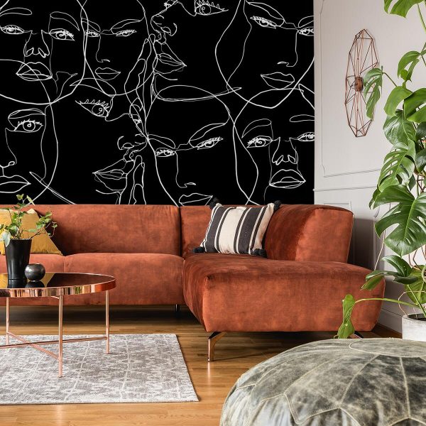 Tapeta z motywem line art do salonu