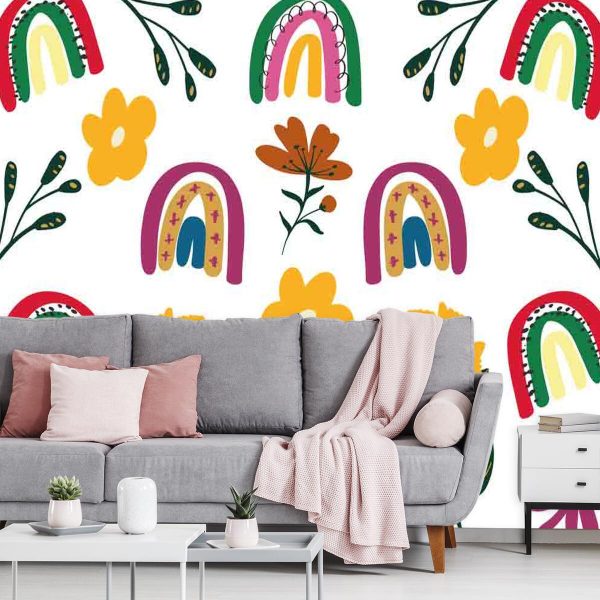 Kolorowa fototapeta z tęczami do przedpokoju