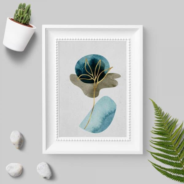 Plakat ze złotą rośliną do przedpokoju