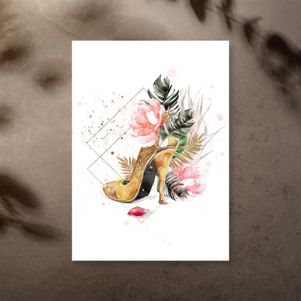 Plakat ze złotym butem do sypialni