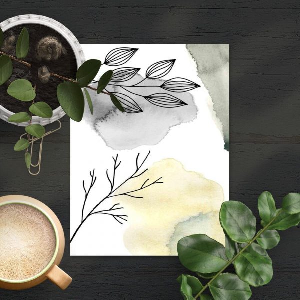 Plakat z abstrakcją na tle gałązek do sypialni