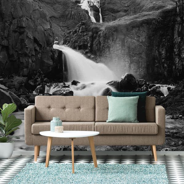 Fototapeta z wodospadem między skałami do pokoju