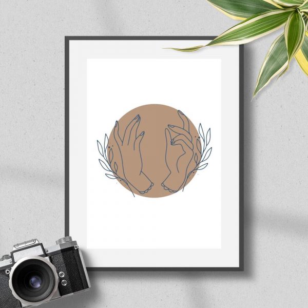 Plakat z dłońmi i gałązkami do przedpokoju