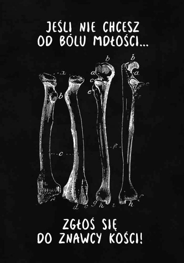 Plakat dla fizjoterapeuty z kośćmi