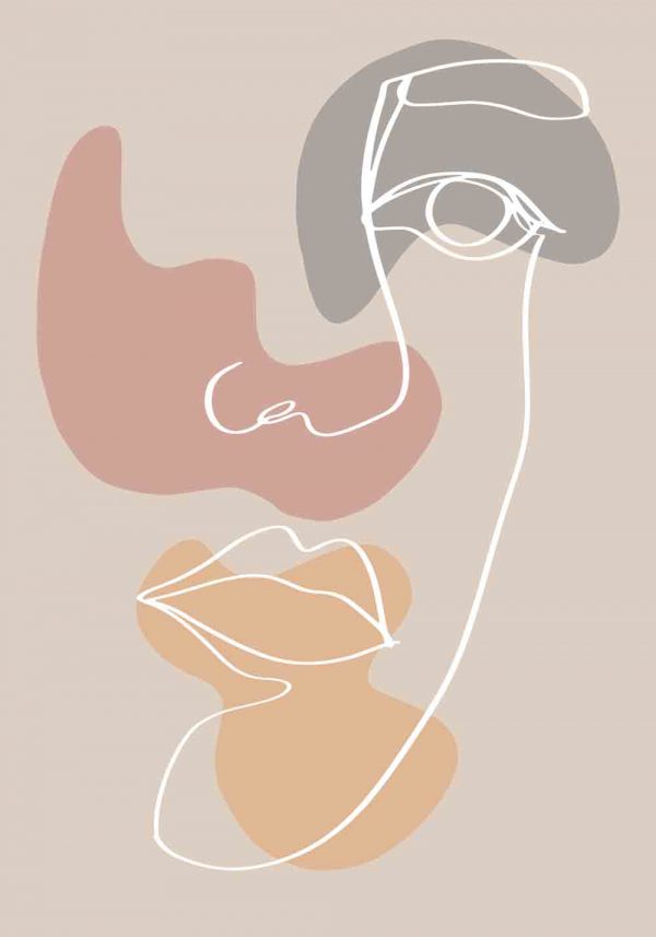 Plakat z twarzą na beżowym tle