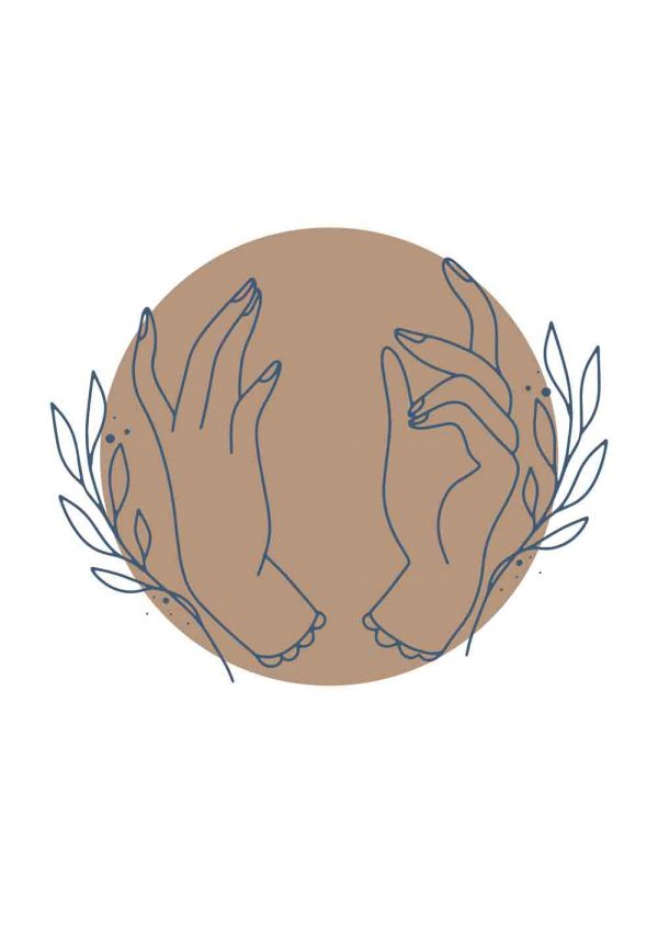 Plakat z dłońmi i gałązkami