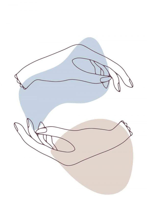 Plakat z dłońmi na białym tle